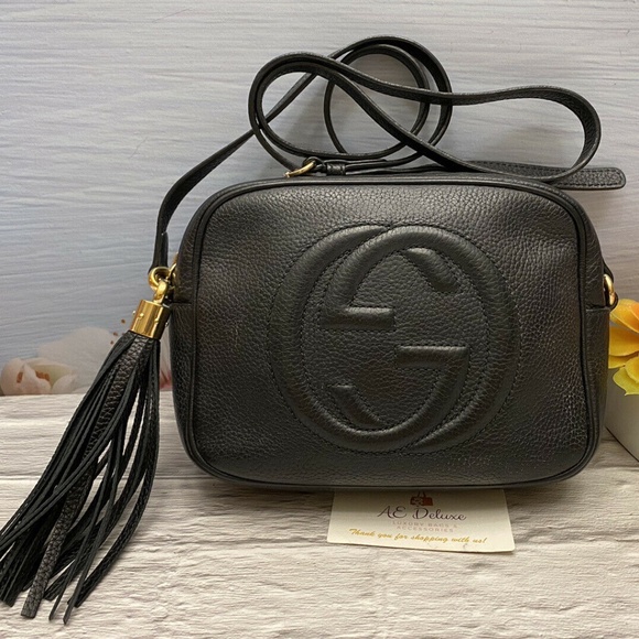 GUCCI Soho Disco Black Leather Crossbody Purse Shoulder Bag (308364 498879)